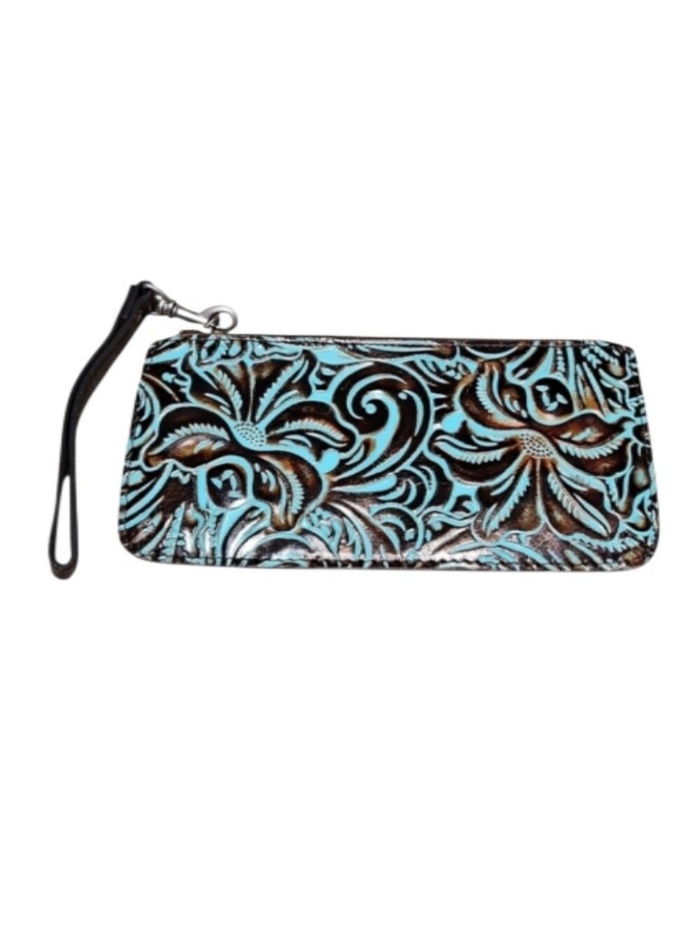 Patricia Nash St Croce Turquoise Tooled Leather Wristlet